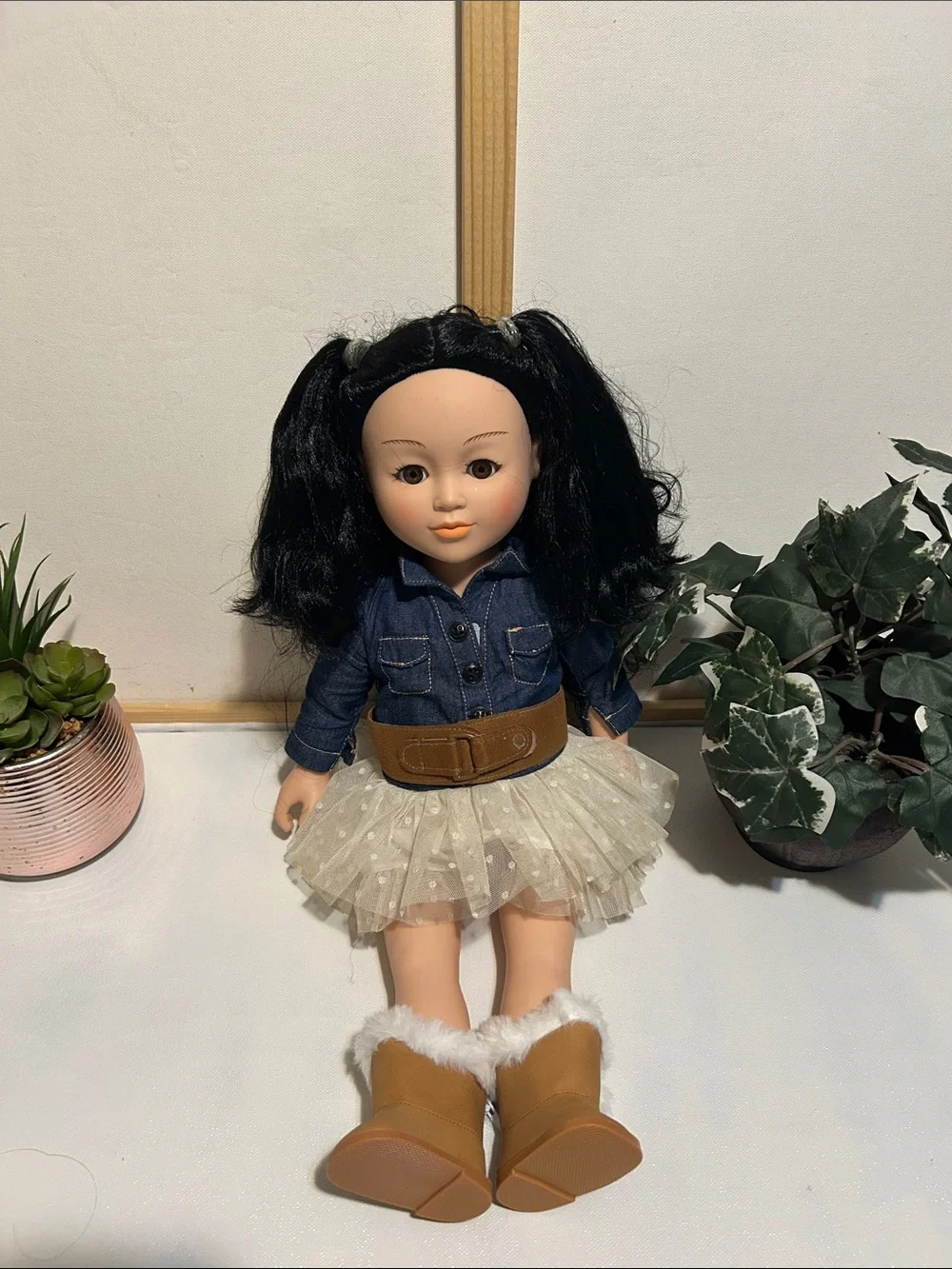 Kids Fashion Doll with Black Hair and Cream Tulle Skirt